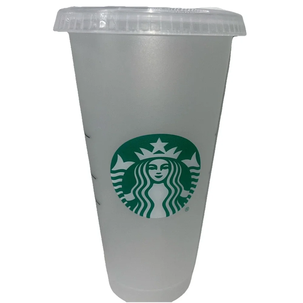 Starbucks‎ (4) Holiday Glitter (3) Clear 24 Ounce Plastic Cups  Set Of 7/8 Lids